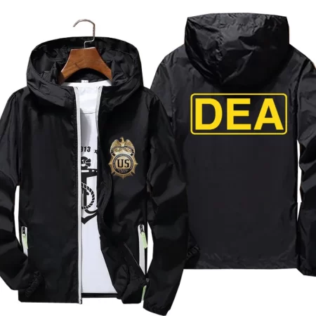 Dea Logo United States Police Men's Thin Reflective Sunscreen Windbreaker Parkas Beach Cycling Jacket Coat Clothes Plus Size 6xl