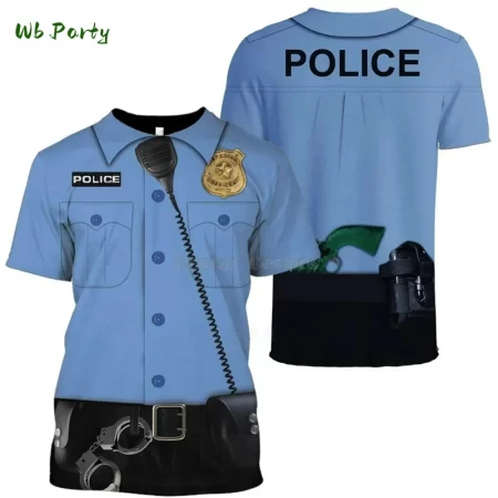 Police Uniform 3D Print Sports Quick Dry Breathable Men T-shirt Street Cosplay Party Casual Parent-child Short Sleeve Clothing